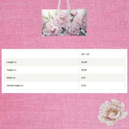 Large Floral Weekender Bag, Shoulder Bag for Women, Summer Travel Tote, Gift for Her Shopping Tote Bag with Pink Peonies Beach Bag for Bride