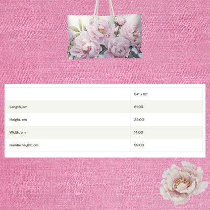 Large Floral Weekender Bag, Shoulder Bag for Women, Summer Travel Tote, Gift for Her Shopping Tote Bag with Pink Peonies Beach Bag for Bride