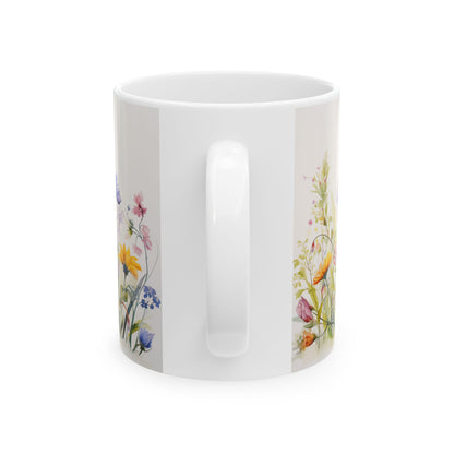 Meadow flowers mug - Wildflower Floral Coffee Mug, Flower Garden Ceramic Teacup With Handle