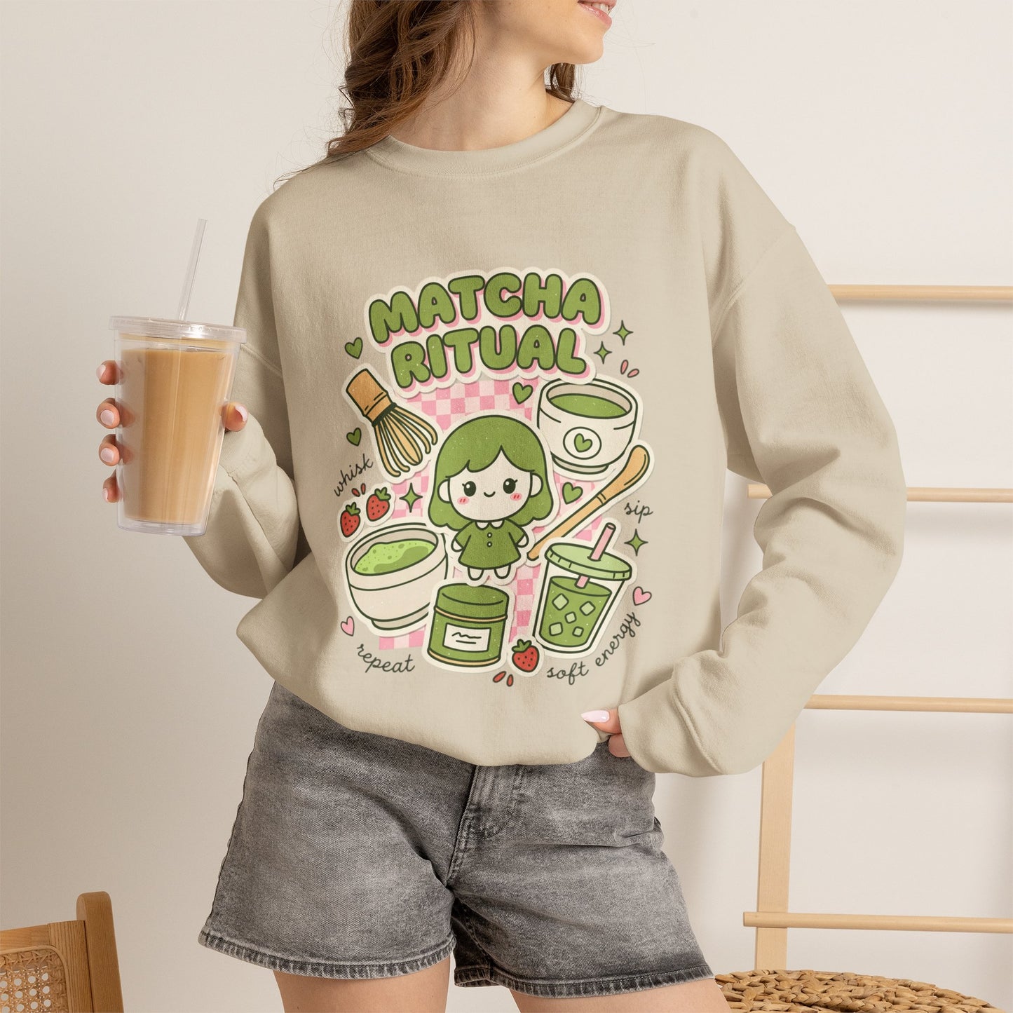 Matcha Ritual Crewneck Sweatshirt | Matcha Aesthetic, Café Girl Graphic