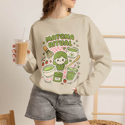 Matcha Ritual Crewneck Sweatshirt | Matcha Aesthetic, Café Girl Graphic