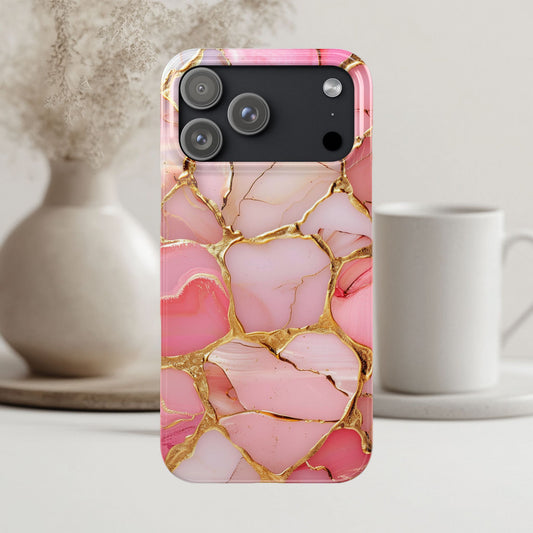 Celestial Stained Glass iPhone case for 17, 16, 15, Marble Case Pink Phone Cover Shiny Gold Case