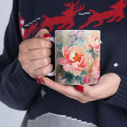 Vintage Peony Mug- Flower Lovers Gift for Her, Coffee Ceramic Mug