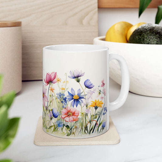 Meadow flowers mug - Wildflower Floral Coffee Mug, Flower Garden Ceramic Teacup With Handle