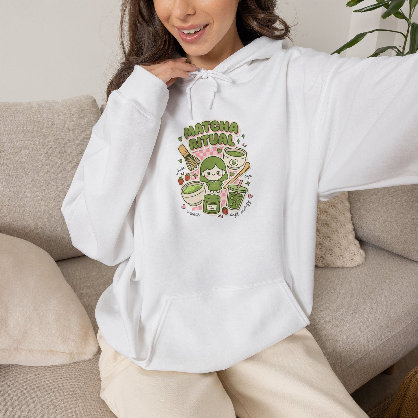 Matcha Cat Latte Hoodie | matcha aesthetic, café girl style