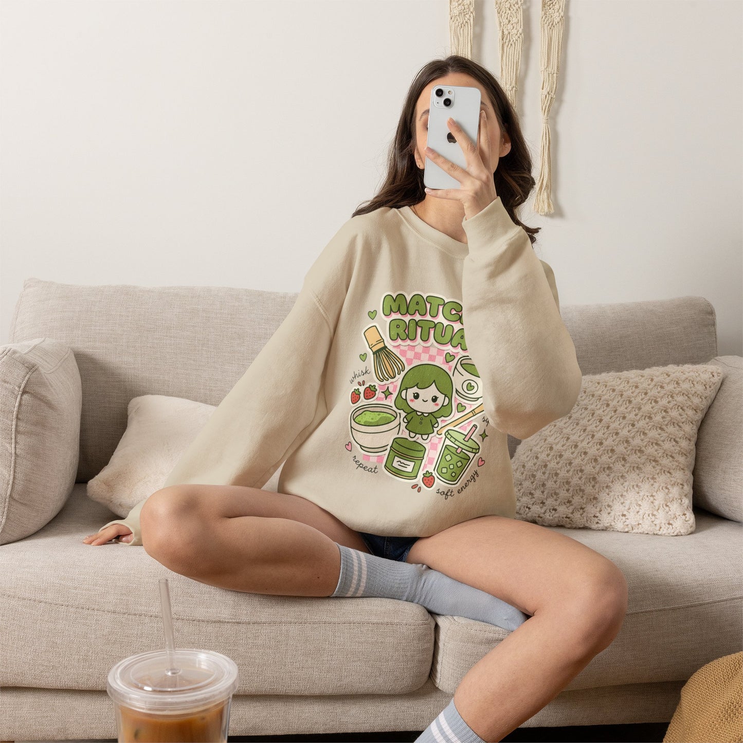 Matcha Ritual Crewneck Sweatshirt | Matcha Aesthetic, Café Girl Graphic