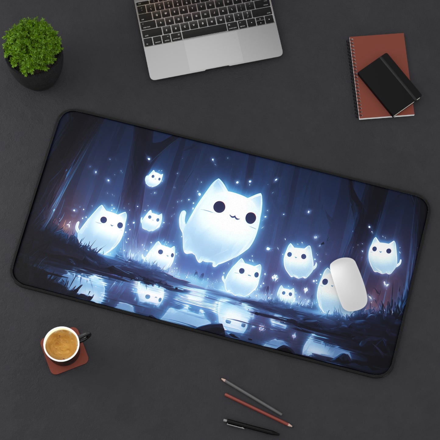 Ghost Cat Mouse Mat- Cat-themed Office Decor, Cute Gaming Mouse Pad, Unique Gift for Friend, Nighttime Study Accessory, PC Accessories
