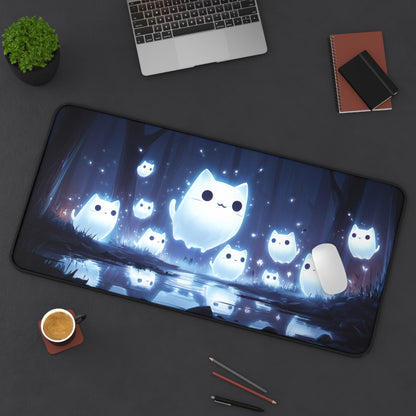 Ghost Cat Mouse Mat- Cat-themed Office Decor, Cute Gaming Mouse Pad, Unique Gift for Friend, Nighttime Study Accessory, PC Accessories