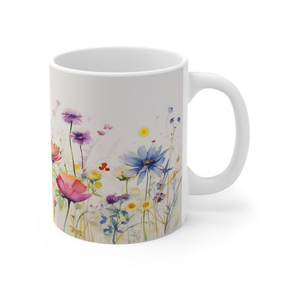 Wildflower Floral Coffee Mug- Flower Garden, Botanical Wildflower TeaCup, Summer Inspired Watercolor Meadow Print Mug