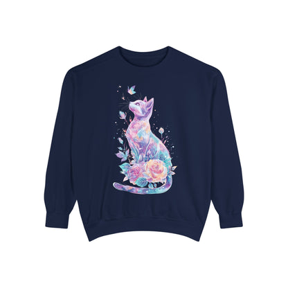 Colorful Cat Sweatshirt Comfort Colors, Galaxy Floral Cat Crewneck, Cute Cat Lover Gift, Pastel Aesthetic Pullover, Cozy Graphic Cat Jumper