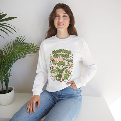 Matcha Ritual Crewneck Sweatshirt | Matcha Aesthetic, Café Girl Graphic