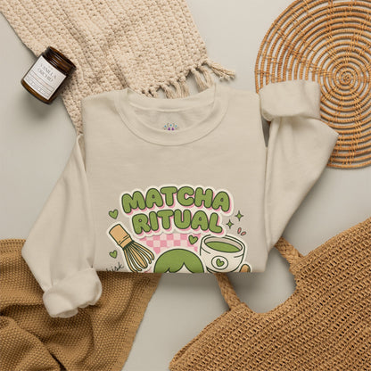Matcha Ritual Crewneck Sweatshirt | Matcha Aesthetic, Café Girl Graphic
