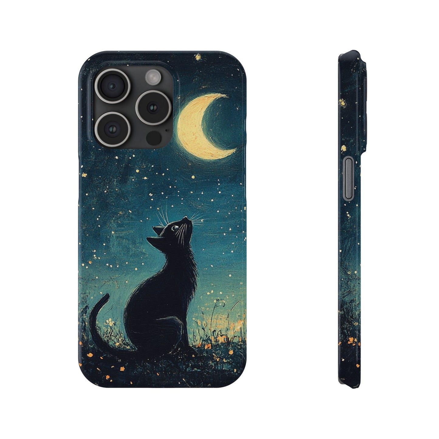 Black Cat iPhone Case for Iphone 17, 16, 15, Cover Starry Night Case Moon and Stars Phone Case Birthday Gift for Cat Lovers Cat Mom