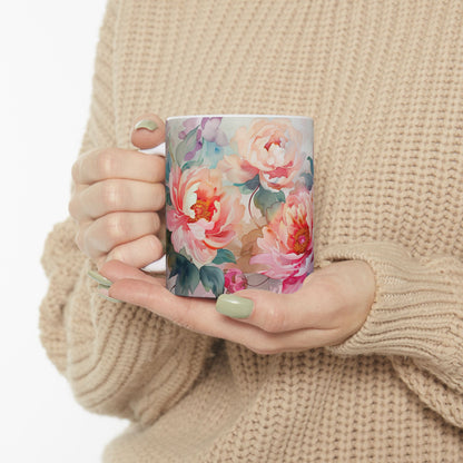 Vintage Peony Mug- Flower Lovers Gift for Her, Coffee Ceramic Mug