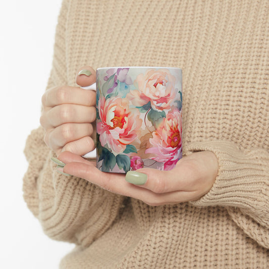Vintage Peony Mug- Flower Lovers Gift for Her, Coffee Ceramic Mug