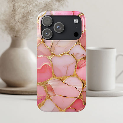 Celestial Stained Glass iPhone case for 17, 16, 15, Marble Case Pink Phone Cover Shiny Gold Case