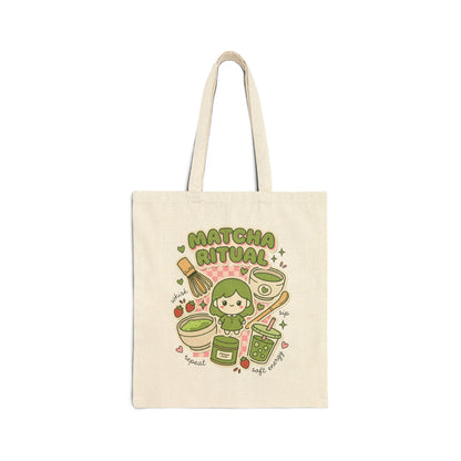 Matcha Ritual Tote | Matcha Girl Aesthetic, Café Cat Illustration