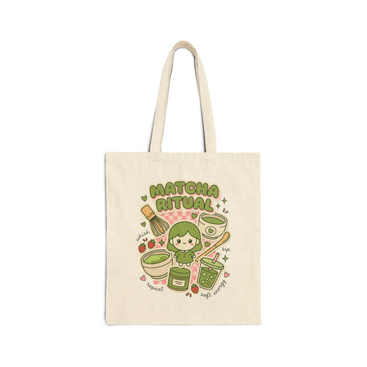Matcha Ritual Tote | Matcha Girl Aesthetic, Café Cat Illustration