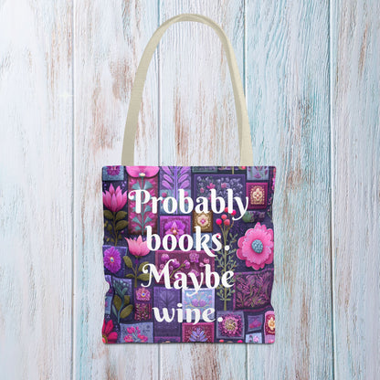 Tote Bag for Book Shopping Bag Gift for Book Lover Wine Lovers Gift for Her Nature Inspired Art Floral Bag Giftful Book Club Purse for Women