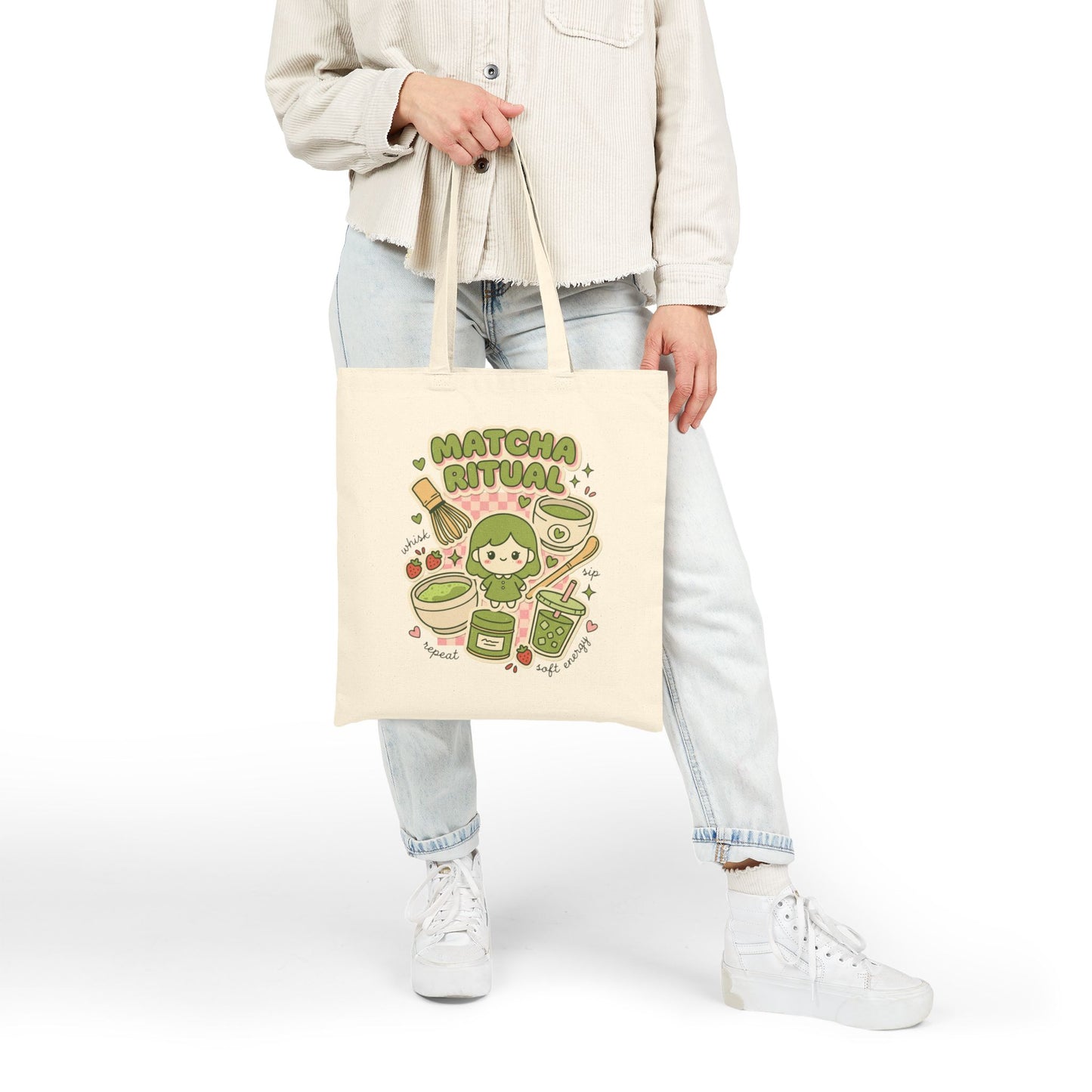 Matcha Ritual Tote | Matcha Girl Aesthetic, Café Cat Illustration