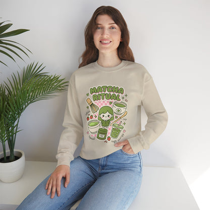Matcha Ritual Crewneck Sweatshirt | Matcha Aesthetic, Café Girl Graphic