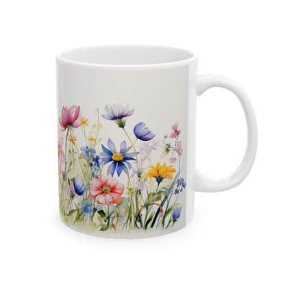 Meadow flowers mug - Wildflower Floral Coffee Mug, Flower Garden Ceramic Teacup With Handle