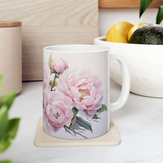 Floral Peonies Coffee Mug - Summer Kitchen Decor, Pretty Peony Flower Cup, Bridal Shower Thank You Gift