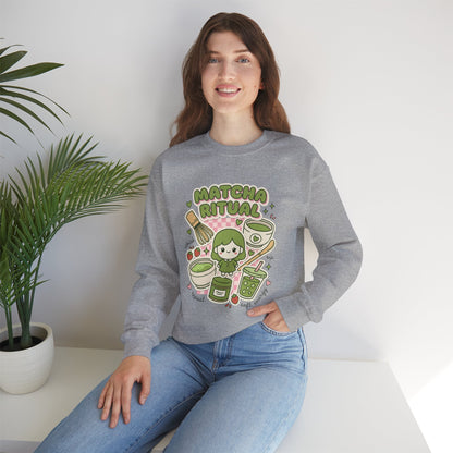 Matcha Ritual Crewneck Sweatshirt | Matcha Aesthetic, Café Girl Graphic